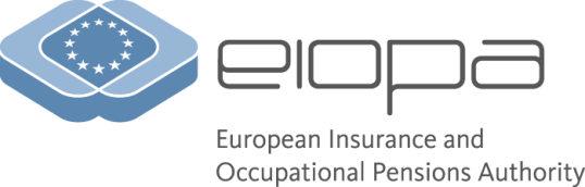 EIOPA logo, EU flag with two blue squares as a frame of the flag. The label on the right side "EIOPA, European Insurance and Occupational Pensions Authority" 