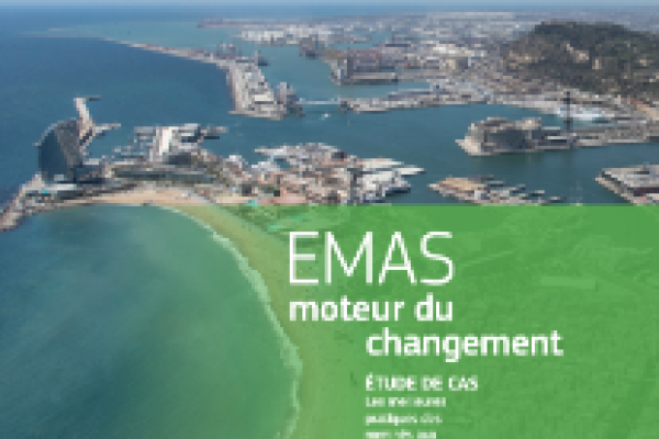 Pic of a city with buildings and skyscrapers on a seaside coast, with beaches and blue sea. Heading "Case study "EMAS as a driver of change"